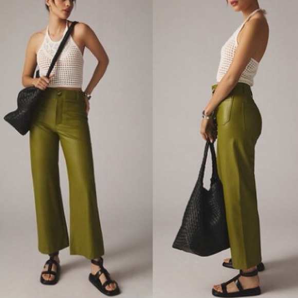 MAEVE x ANTHROPOLOGIE Colette Cropped Wide Leg Faux Leather...